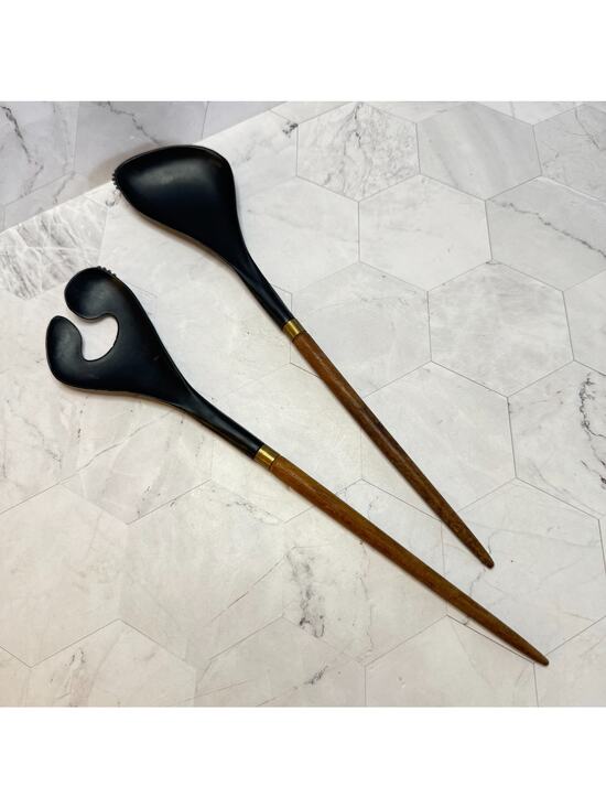 Unbranded Other - Vintage Helge Benzin Salad Servers Denmark Danish Designer 12" Teak Wood EUC